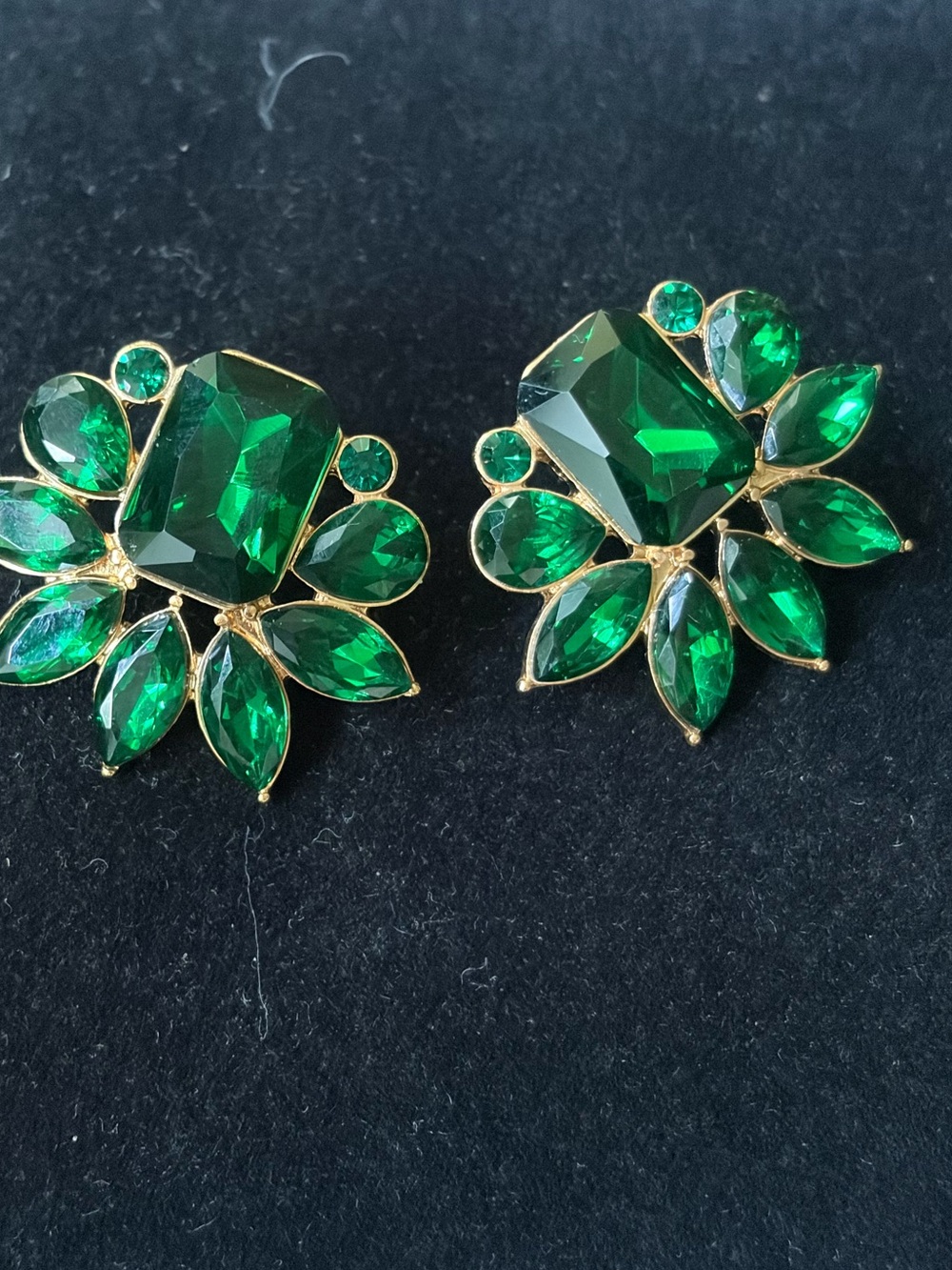 Gold-Tone Emerald Crystal Floral Stud Earrings